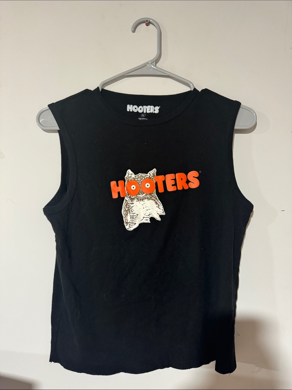 Hooters Black Tank Top with Orange Logo and White Owl Graphic